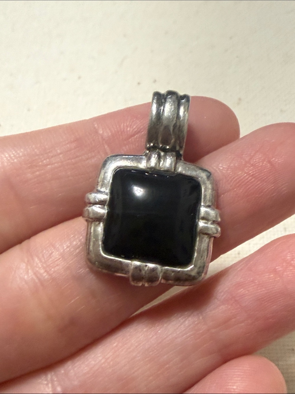 Sterling Silver 925 Black Onyx Square Pendant - Picture 2 of 10